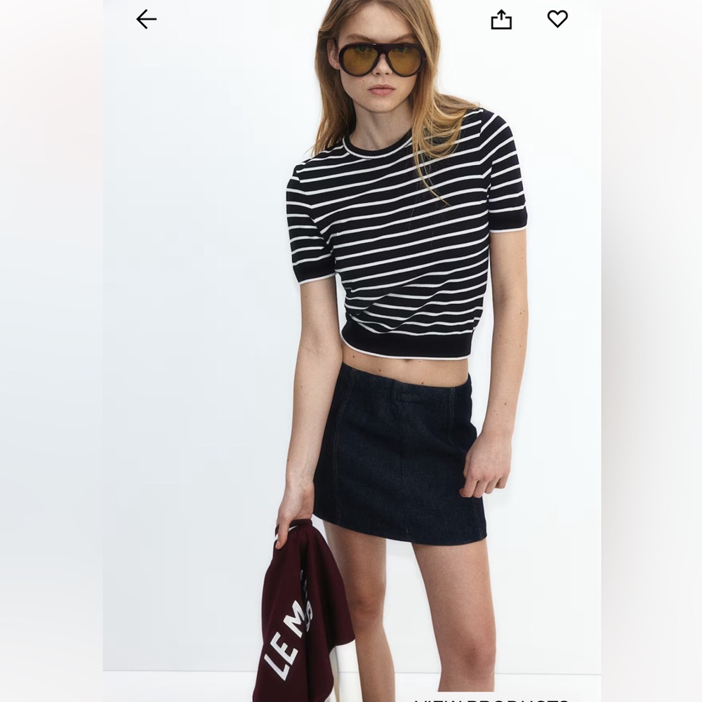 Navy blue/ white Striped Cropped Top